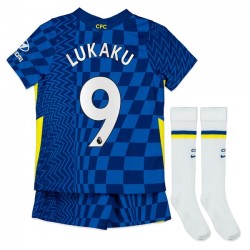 Camisola Chelsea Romelu Lukaku 9 Criança Equipamento Primeiro 2021-2022 Manga Curta